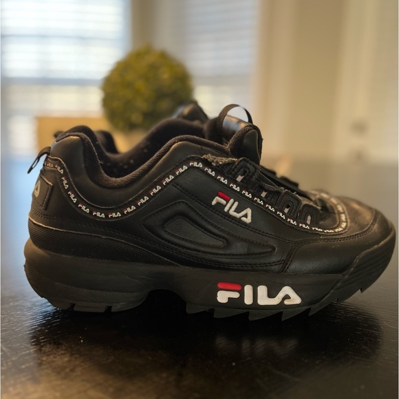 Fila | Shoes | Fila Disruptor Ii Premium Black White Fila Red Trainers |  Poshmark